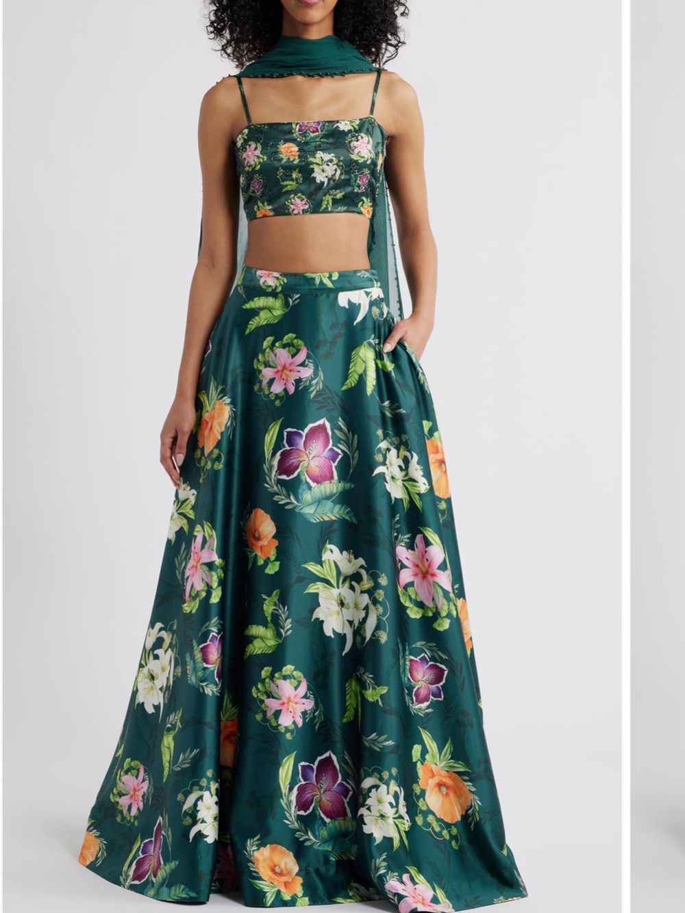 Sani Floral Embroidered Lehenga with Dupatta - Floral Two-Piece Wedding Dress